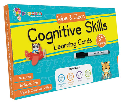 Cognitive Skills Flash Cards for Kids Early Learning Reusable 16 Flashcards for 3+ Years| Improve The Mental Skills | Fun & Easy Learning Way for Preschoolers | Wipe & Clean Marker Pen