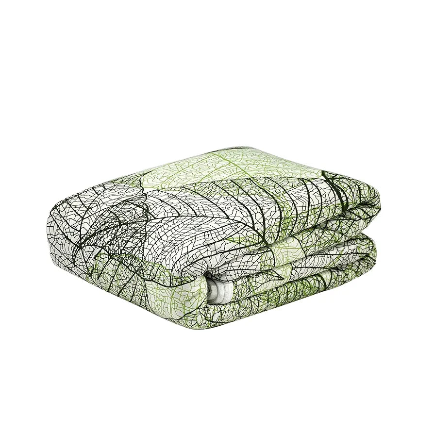 Divine Casa 120 GSM Glace Cotton Single Bed Dohar Lightweight AC Blanket Reversible Leaf Print Quilt Colour Garden Green