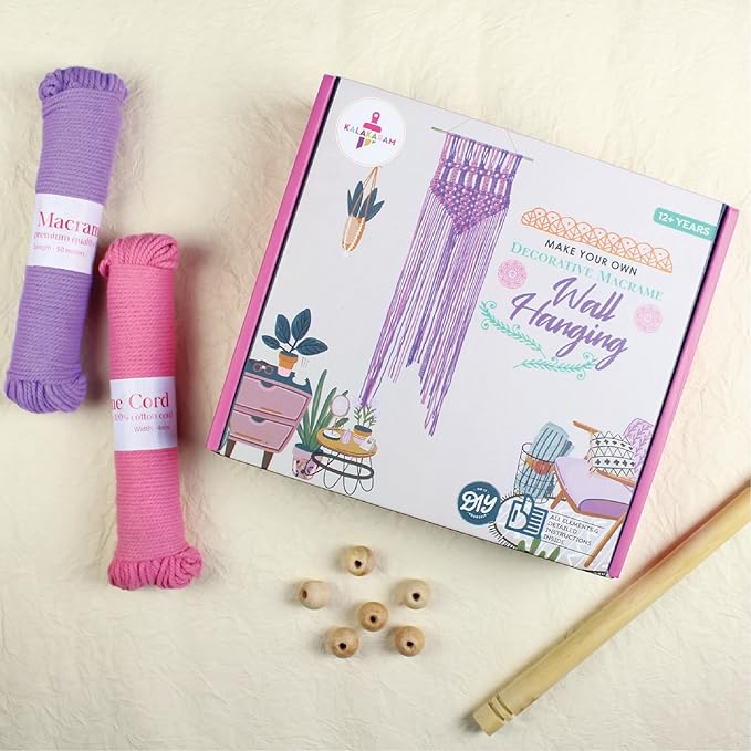 Kalakaram Diy Pink Purple Macrame Wall Hanging Making Kit | Diy Kit for Kids | Craft Kit for Girls | Activity Kit for Kids