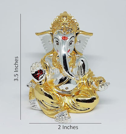 Gold and Silver Plated gaddi Ganesha Idol Ganpati Bappa Murti for Home Decor