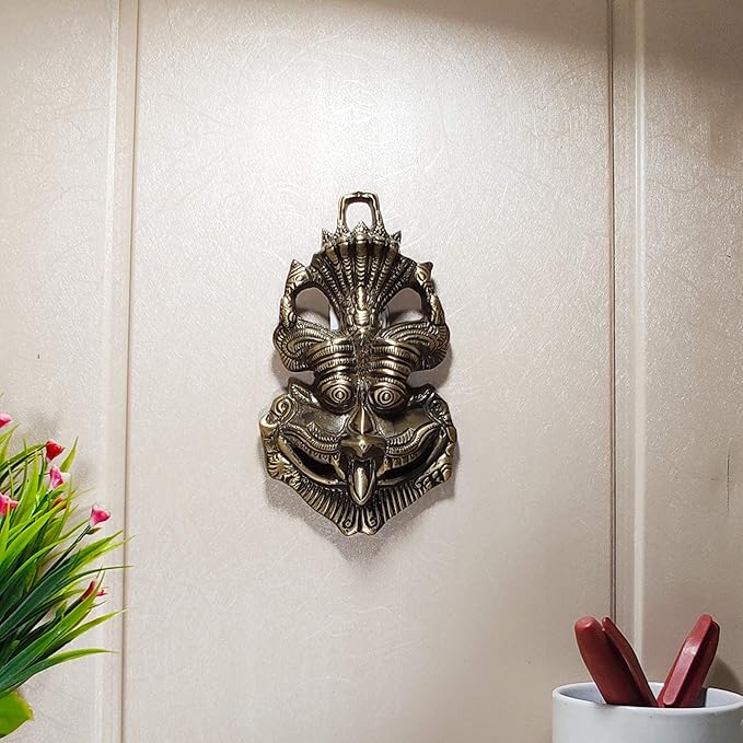 KridayKraft Metal Nazar Battu With Naag Ganesha for Evil Eye Protection Mask Grey Medium