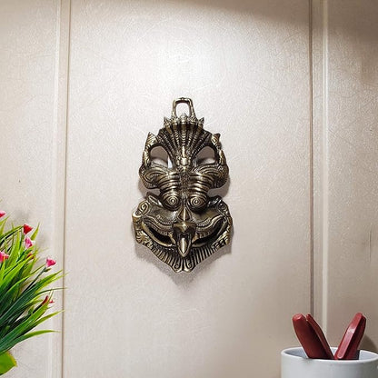 KridayKraft Metal Nazar Battu With Naag Ganesha for Evil Eye Protection Mask Grey Medium