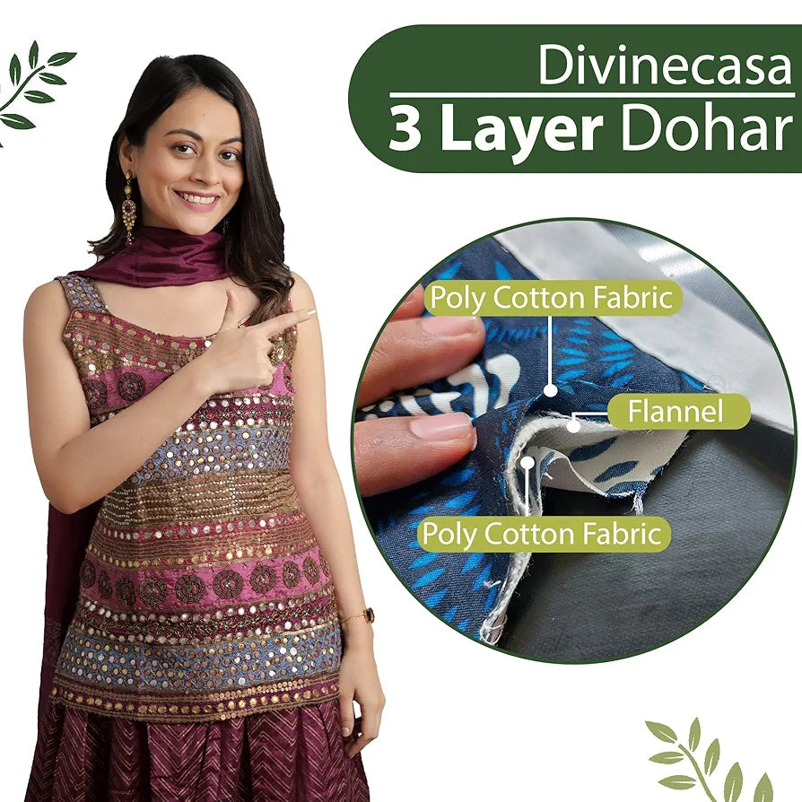 Divine Casa 120 GSM Glace Cotton Single Bed Dohar Lightweight & Reversible AC Blanket Colour Olive Green & Azure Blue