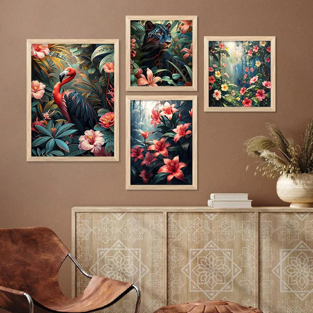 Kotart Floral Theme Digital Painting Minimal Wall Art Prints Set of 4 frames J
