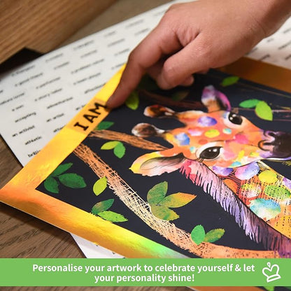 Chalk and Chuckles Animal Power Scratch Art Kit for Kids 6-12 With Stickers | Diy Activity Travel Toys for Kids