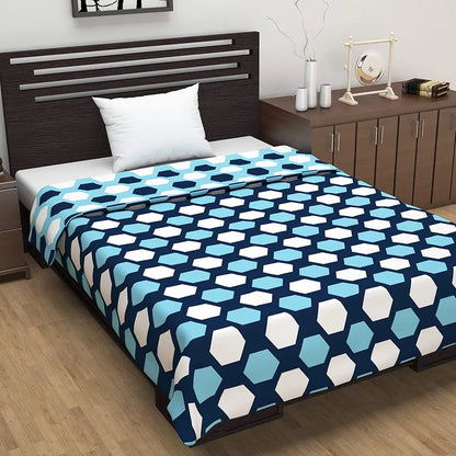 Divine Casa 120 GSM Microfiber Double Dohar Soft & Lightweight Throw Blanket Hexagonal Pattern Colour Legion Blue