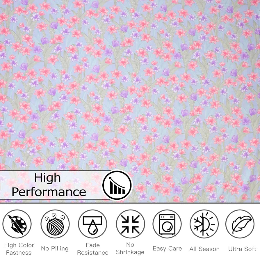 Fresh From Loom Floral XXL Microfiber Soft Cotton 240 TC King Size Hypoallergenic Bedsheet for Double Bed with 2 Pillow Cover Tropical Blue