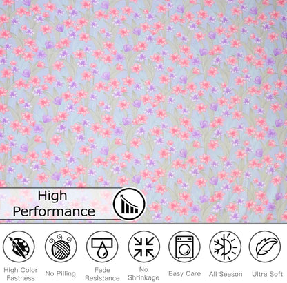 Fresh From Loom Floral XXL Microfiber Soft Cotton 240 TC King Size Hypoallergenic Bedsheet for Double Bed with 2 Pillow Cover Tropical Blue