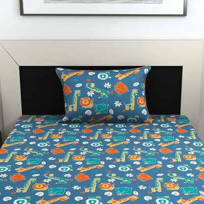 Divine Casa 144 TC 100% Cotton Single Bedsheet with 1 Pillow Cover Abstract Pattern Colour Iris Deep