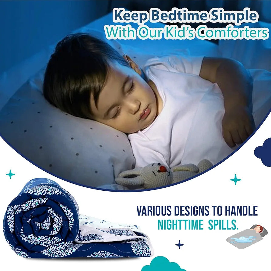 Divine Casa 120 GSM Microfiber Reversible Kids Single Bed Comforter Ultra-Soft Toddler Blanket Colour Blue-Red and Orange