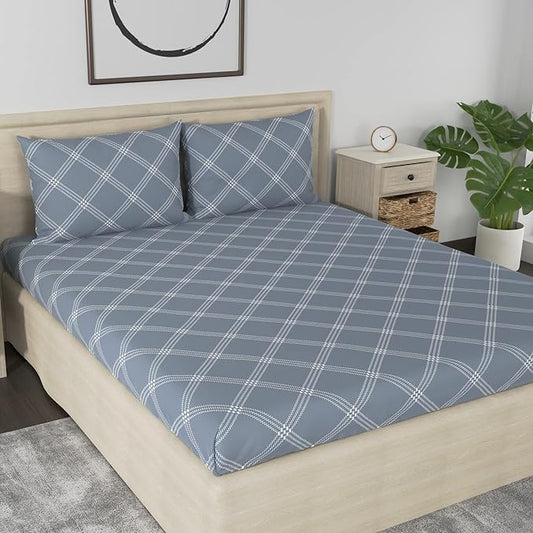 Huesland by Ahmedabad Cotton 186 TC King Size Bedsheet Cotton with 2 Pillow Covers | Grey