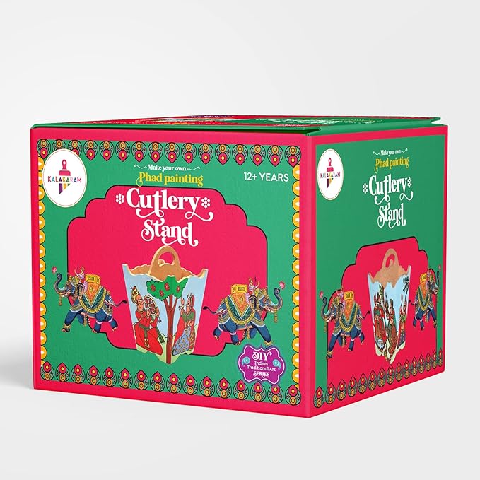 Kalakaram Diy Phad Painting Cutlery Stand Kit, Indian Ethnic Art Form Painting Kit | Activity Kit for Kids | Educational Kit for Kids