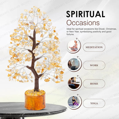 Bezavo Citrine Crystal Tree Feng Shui Money Tree Silver Wire for Prosperity & Vitality
