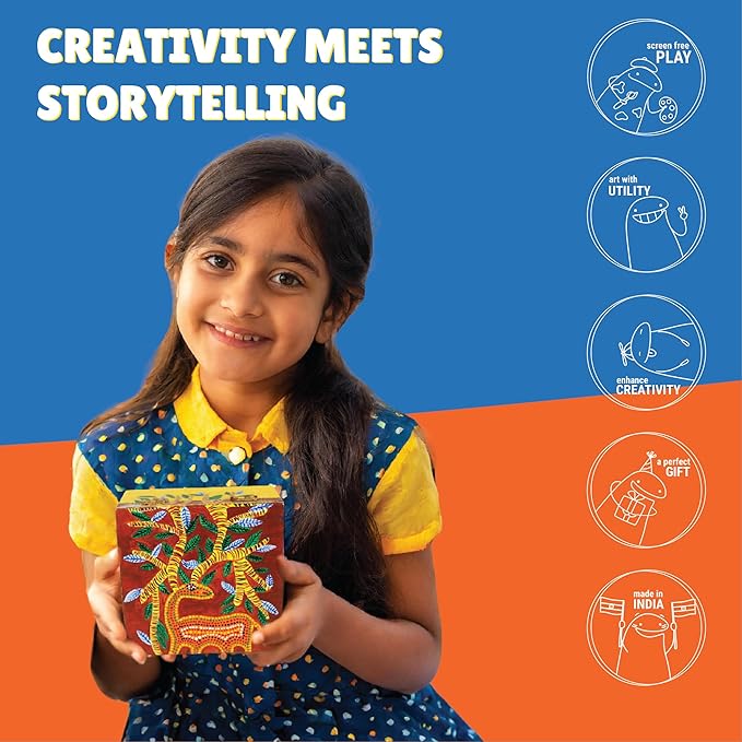 Kalakaram Diy Gond Painting Utility Box Kit | Indian Ethnic Art Form Painting Kit | Activity Kit for Kids | Educational Kit for Kids