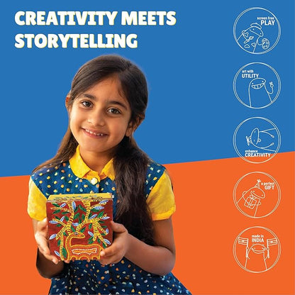 Kalakaram Diy Gond Painting Utility Box Kit | Indian Ethnic Art Form Painting Kit | Activity Kit for Kids | Educational Kit for Kids