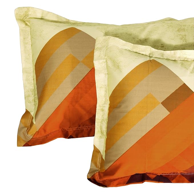 Story@Home Tevel Collection King Size Bedsheet Cotton with Two Pillow Covers, Mustard and Brown Colour
