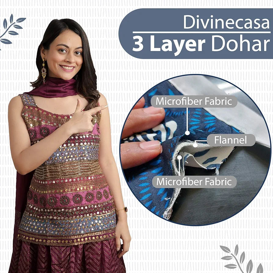 Divine Casa 120 GSM Microfiber Double Dohar Soft & Lightweight Throw Blanket Craggy Lines Pattern Colour Blue Mirage