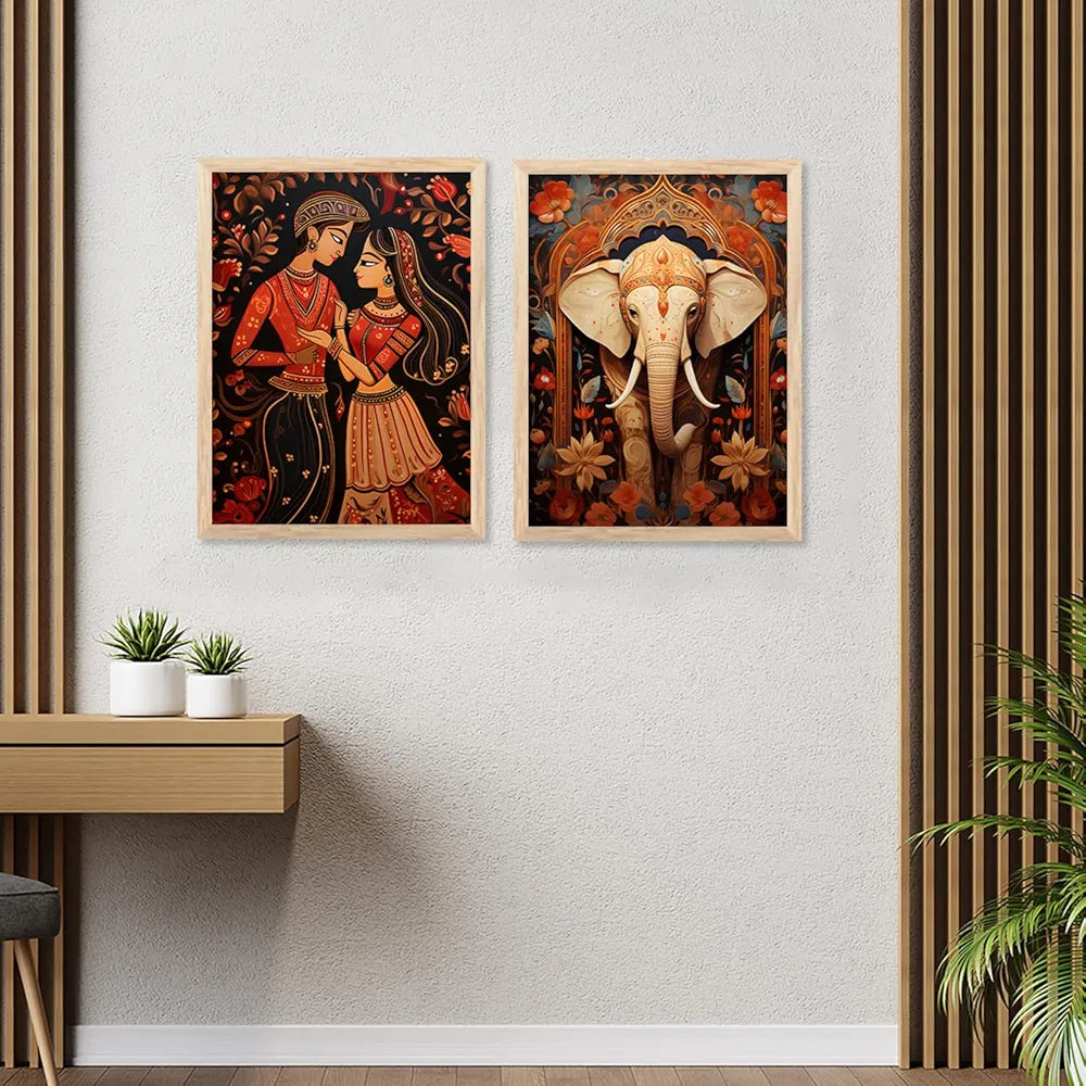 Kotart Madhubani Art Paintings with Frame Traditional Framed Painting Pack of 6