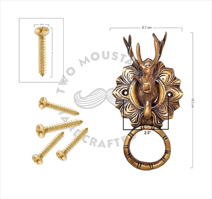Two Moustaches Reindeer Face Brass Door Knocker