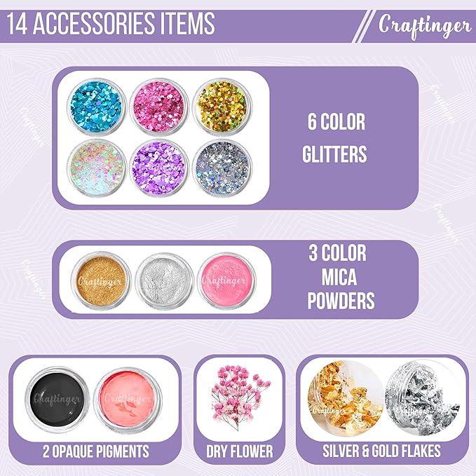 Craftinger Resin Art Pro Alphabet Keychain Making Kit With 200gm Epoxy Resin & Mould | Tassels Glitter Pigments and More