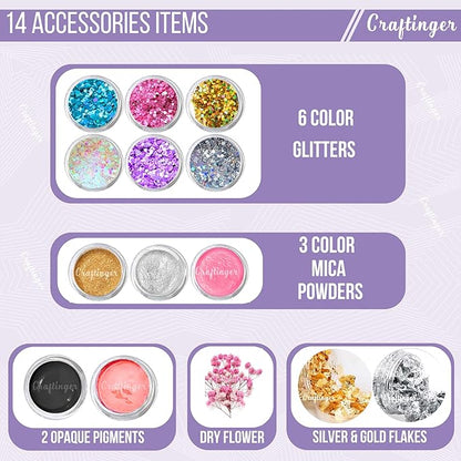 Craftinger Diy Resin Keychain Making Kit With 200gm Epoxy Resin & Mould, Tassels Glitter Pigments and More | Multicolor