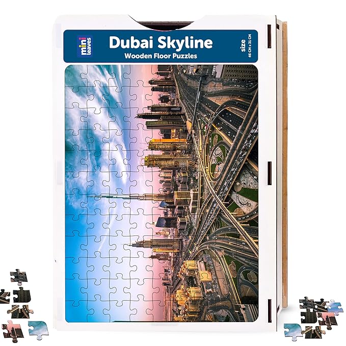 Mini Leaves 108 Piece Wooden Puzzle for Kids & Adults | Dubai Skyline Jigsaw Puzzle | Educational Games & Puzzles