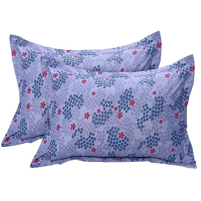Huesland by Ahmedabad Cotton 144 TC King Size Bedsheet Cotton with 2 Pillow Covers | Botanical Bliss | Light Purple, Blue & Grey