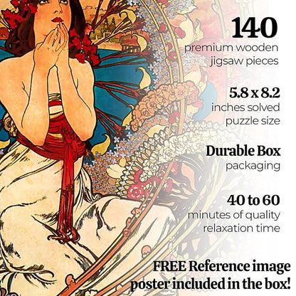 91knots Monaco Monte Carlo by Alphonse Mucha-wooden Jigsaw Puzzle (140 Pieces) for Adults and Kids | Brain Booster Games & Toys