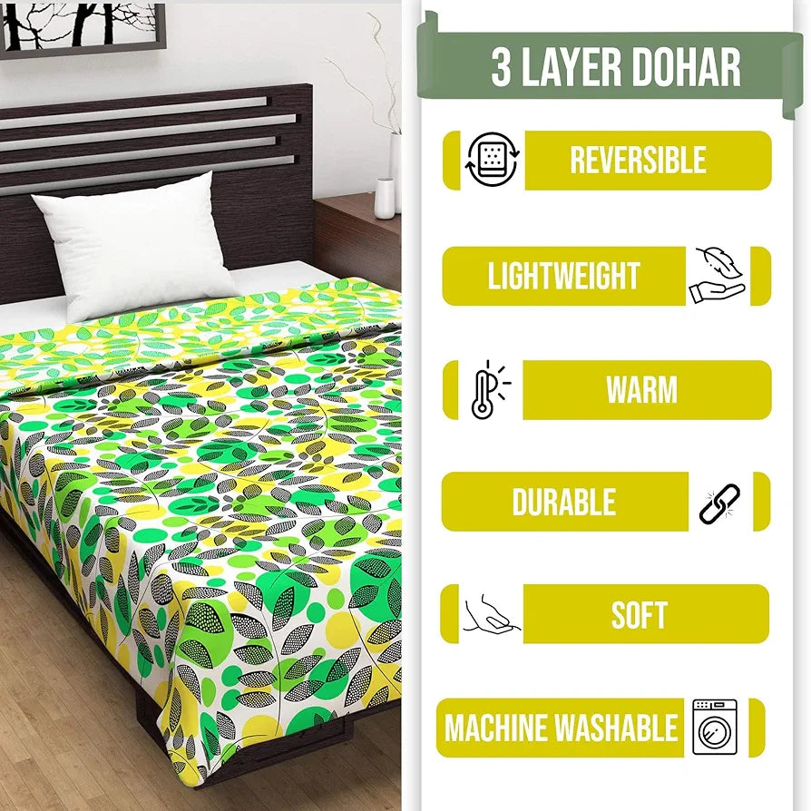 Divine Casa 120 GSM Microfiber Reversible Lightweight Printed Single Bed AC Dohar Blanket Colour Blush Green
