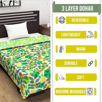 Divine Casa 120 GSM Microfiber Reversible Lightweight Printed Single Bed AC Dohar Blanket Colour Blush Green