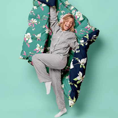 Divine Casa Microfibre 120 GSM Reversible Flower Print Single Bed Size Comforter Blanket TC - 120 Colour Sea Green and Blue