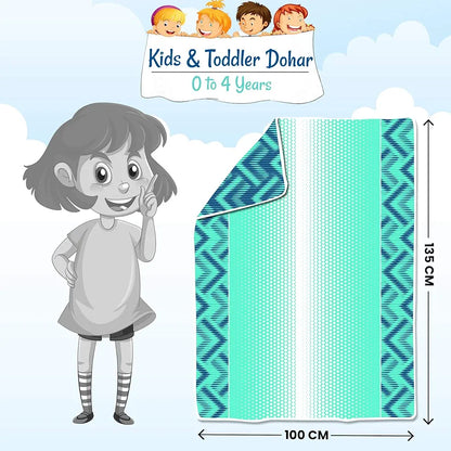Divine Casa 120 GSM Microfiber Single Kids Dohar Soft & Lightweight Throw Blanket Chevron Pattern Colour Aqua Chevron