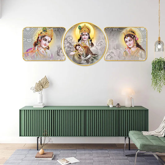 Livin'luxe Paintings Radha Krishna Religious Modern Art Premium Sparkle Lamination Finished Surface Golden Slim Frame RP-40