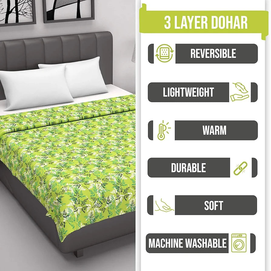 Divine Casa Floret 100% Cotton Single Dohar 120 GSM Soft & Lightweight Throw Blanket Colour Leaf Green