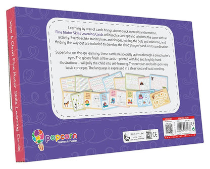 Popcorn Games & Puzzles Fine Motor Skills Wipe & Clean Reusable Learning Social_Skills Flash Cards 2+ Years Kids|Master The Motor Skills of Your Brain 16 Cards with Wipe & Clean Marker