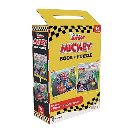 Disney Junior Mickey Book & Puzzles for Kids 7 Years and Above Race for The 1 Book & 160 Piece Puzzles