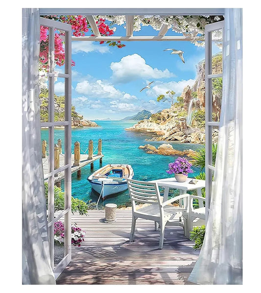 TREXEE Paint by Number for Adults Beginner Canvas Landscape Beach - Painting by Numbers Kits with 3 Brushes and Acrylic Paint