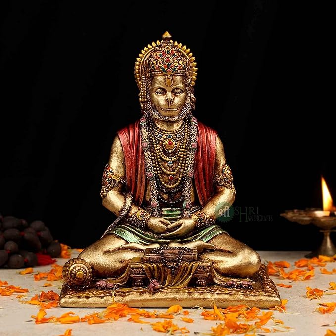 Indicast 8" Inch Cold Cast Resin Hanuman Ji Showpiece Antique Decor Bajrangbali Statue Idols