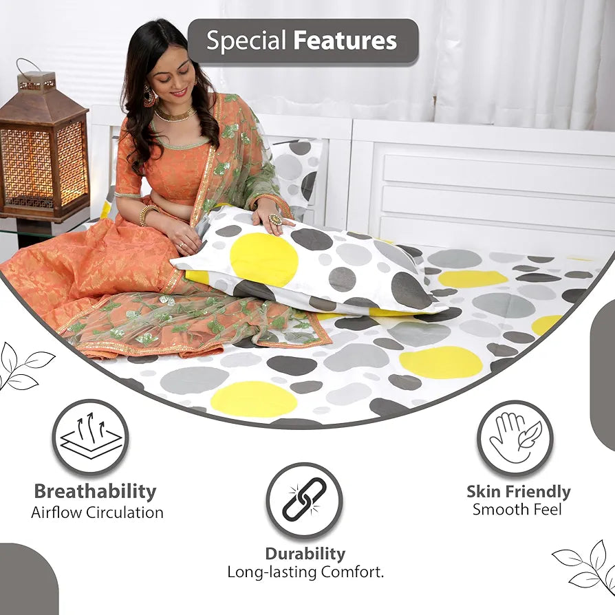 Divine Casa Bedsheet for Single Size Bed 144 TC Cotton Bedsheet for Single Size Bed with 1 Pillow Cover  Geometric Colour Grey Lagoon