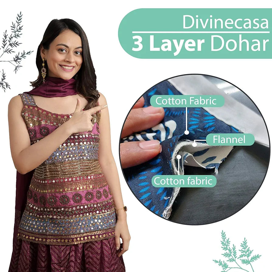 Divine Casa Floret 100% Cotton Single Dohar 120 GSM Soft & Lightweight Throw Blanket Colour Beach Glass