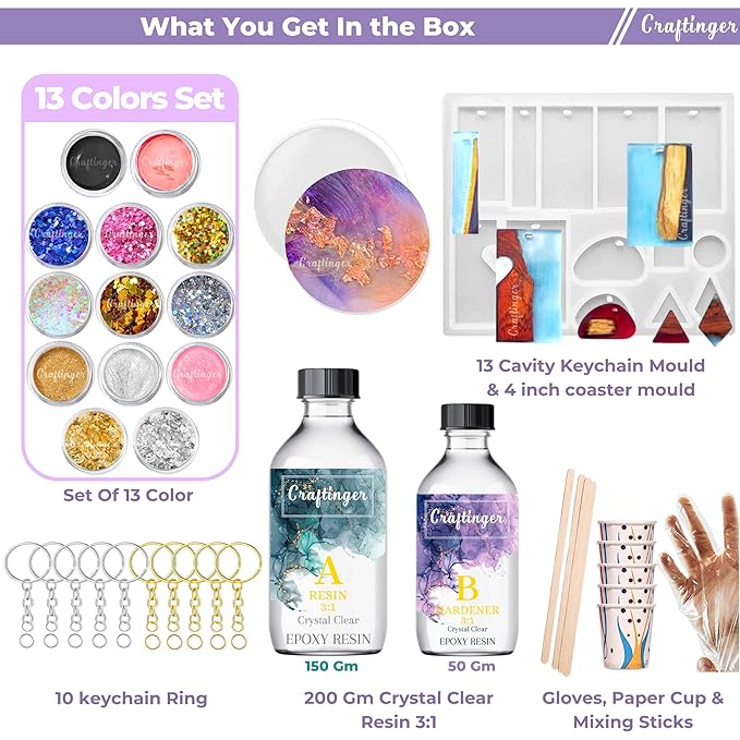 Craftinger Resin Art Keychain Coaster Making Kit With 200gm Resin Color and More
