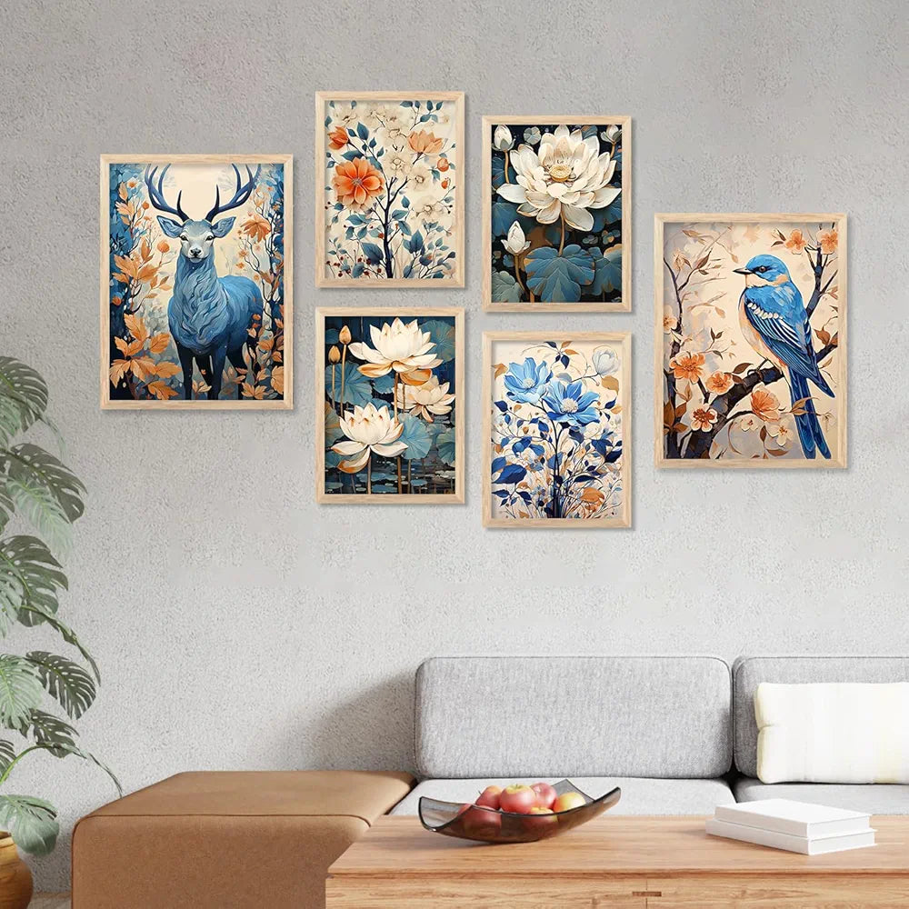 Kotart Madhubani Paintings Modern Art Wall Decor Framed Paintings Set of 6 Multicolor H