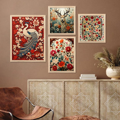 Kotart Madhubani Art Paintings with Frame Traditional Framed Painting Set of 4 Frames E