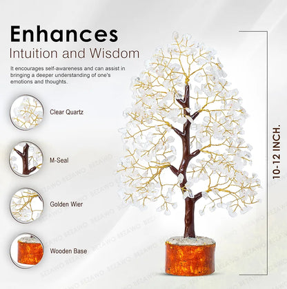 Bezavo Clear Quartz Crystal Tree Golden Wire