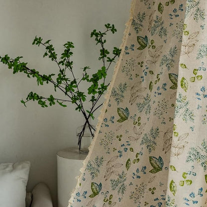 Huesland Cotton Curtains for Windows, 5 Feet Long 1 Bohemian Eyelet Curtain | Green Leaf Floral