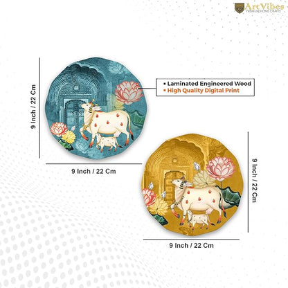Artvibes Pichwai Round Shape Wooden Wall Hanging Decor | Decorative Hanging Items for Living Room