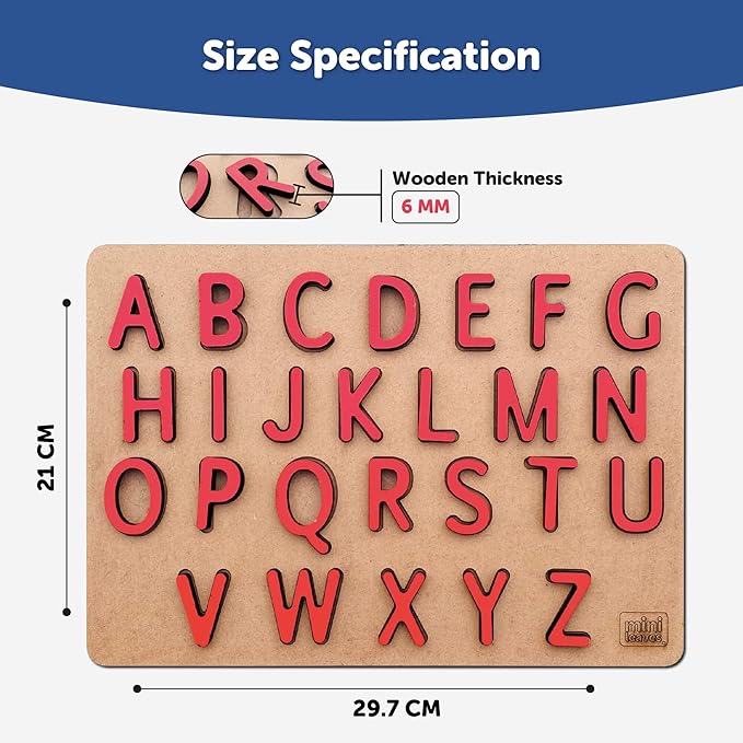 Mini Leaves Wooden Capital Alphabets Letters Learning Board Educational Puzzle for Kids 3+ Year