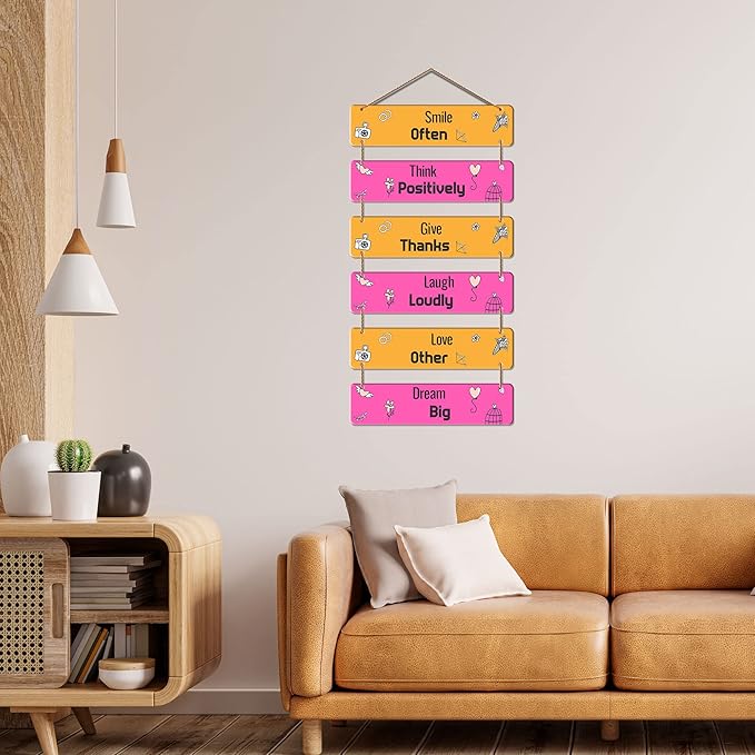 Artvibes Decorative Wall Hanging Ornaments Wooden Art Decoration Item for Home Decor | Quotes Decor Item | Set of 6