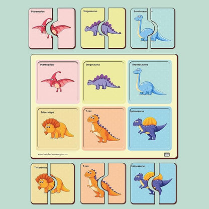 Mini Leaves 2 Piece Puzzle for Kids | Dinosaurs Jigsaw Puzzle | Set of 6 Wooden Puzzles for Kids | Educational Toys for Kids