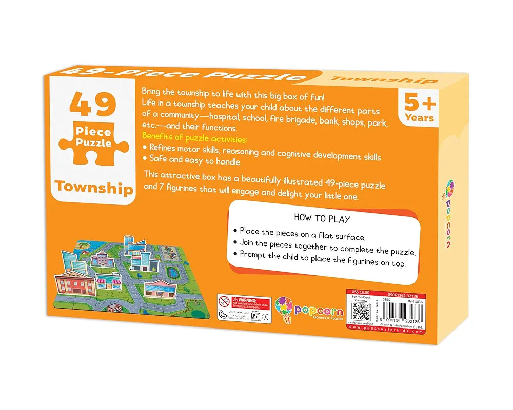 Popcorn Games & Puzzles 49 Piece Puzzle Township |49 Piece Kid Jigsaw Puzzle Featuring The Township